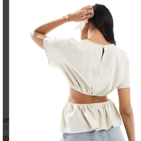 ASOS DESIGN linen look tee with open back in natural. Size US 6. NWT - Picture 8 of 15